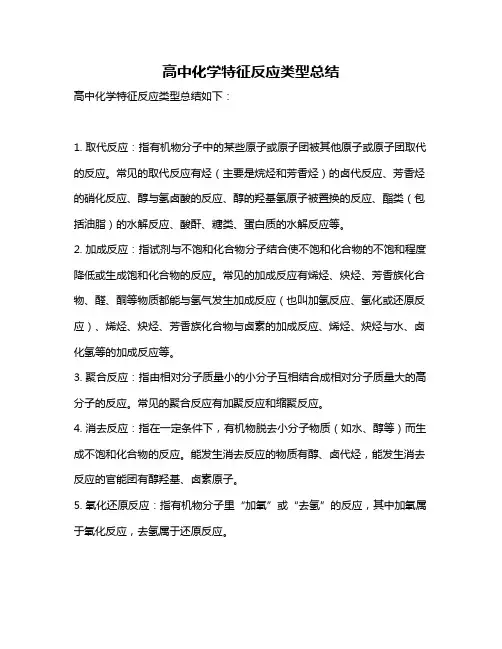 高中化学特征反应类型总结