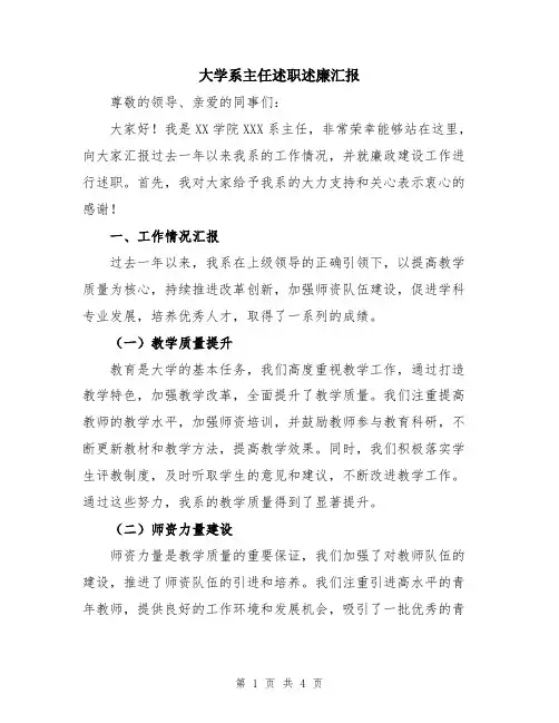 大学系主任述职述廉汇报