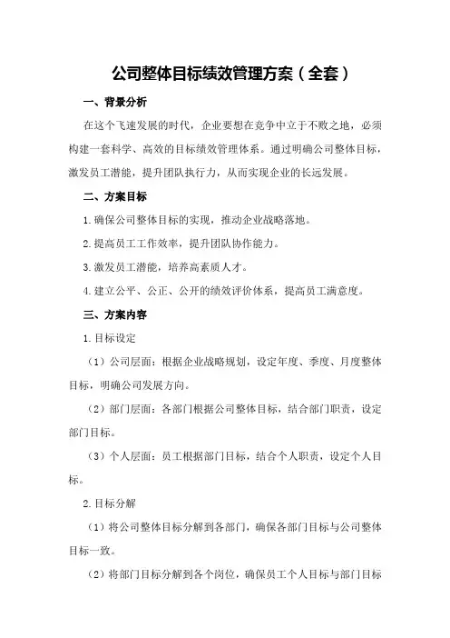 公司整体目标绩效管理方案
