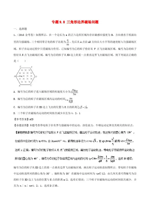 2018年高考物理二轮复习第九章磁场专题9.8三角形边界磁场问题