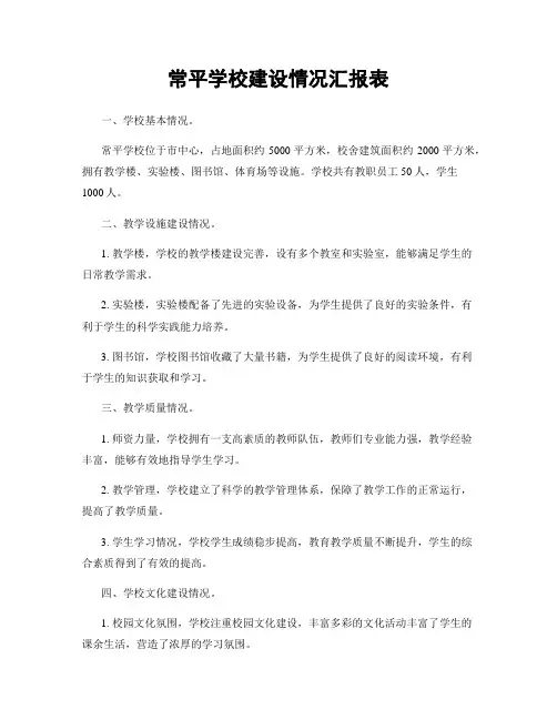 常平学校建设情况汇报表