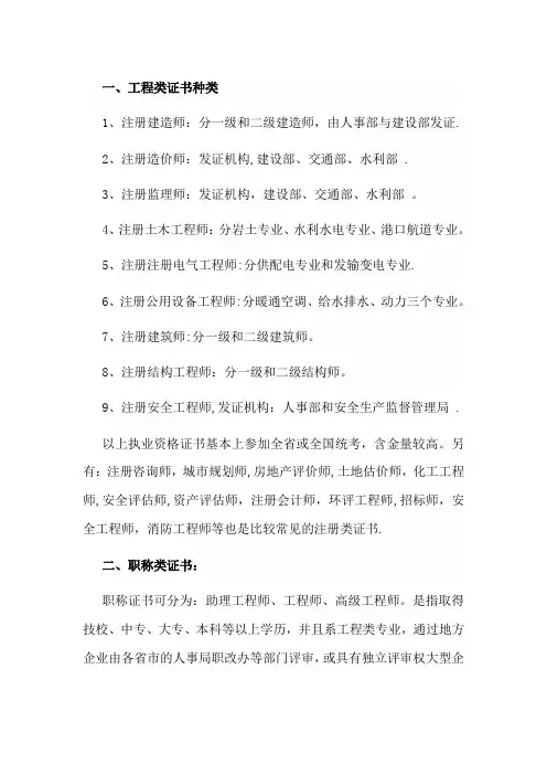 建筑行业工程类证书的种类