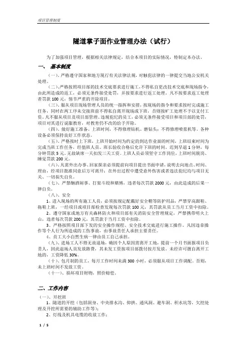 隧道掌子面作业管理办法