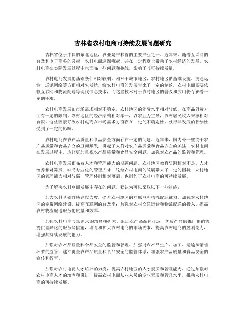 吉林省农村电商可持续发展问题研究