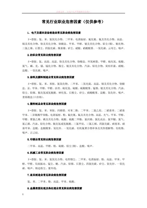 常见行业职业危害因素(仅供参考) (1)