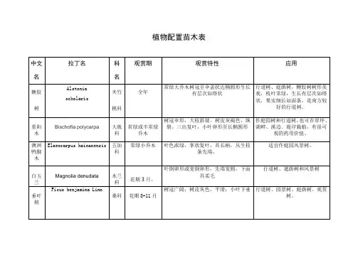 植物配置苗木表1