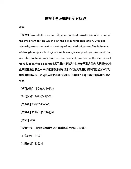植物干旱逆境胁迫研究综述