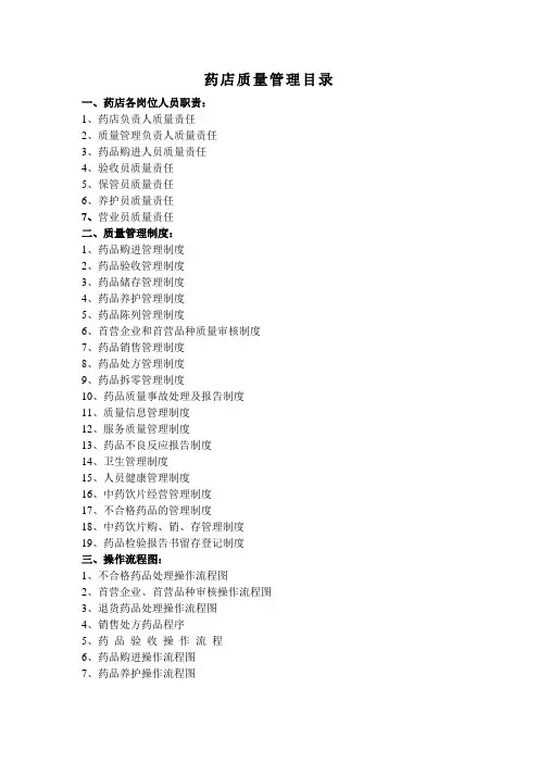 零售药店质量管理制度和记录表格