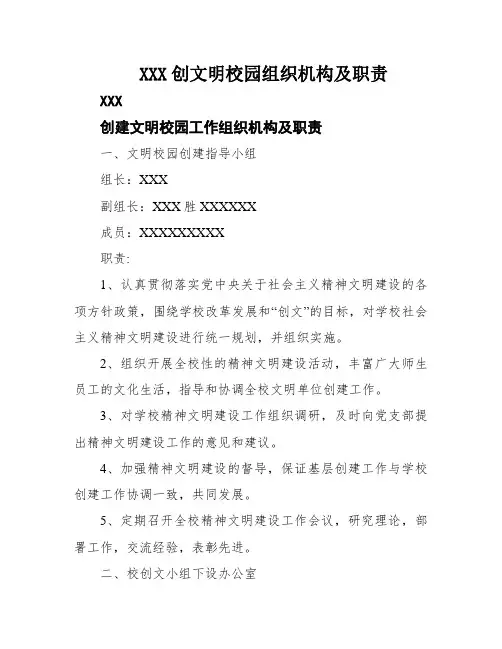 XXX创文明校园组织机构及职责
