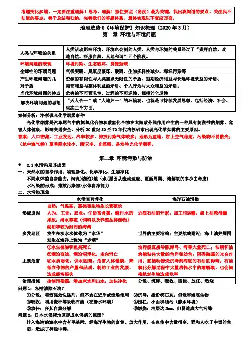 地理  选修六《环境保护》知识梳理(完整版本)