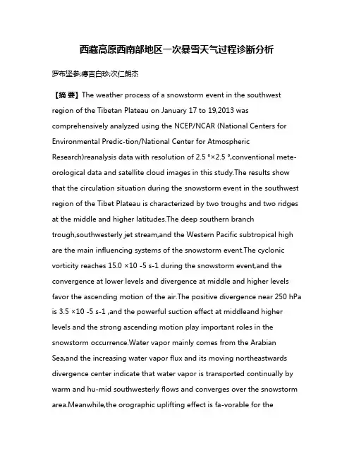西藏高原西南部地区一次暴雪天气过程诊断分析
