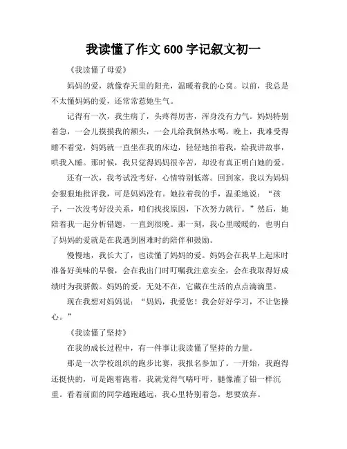 我读懂了作文600字记叙文初一