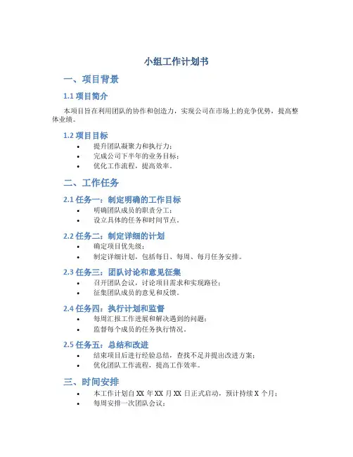 小组工作计划书