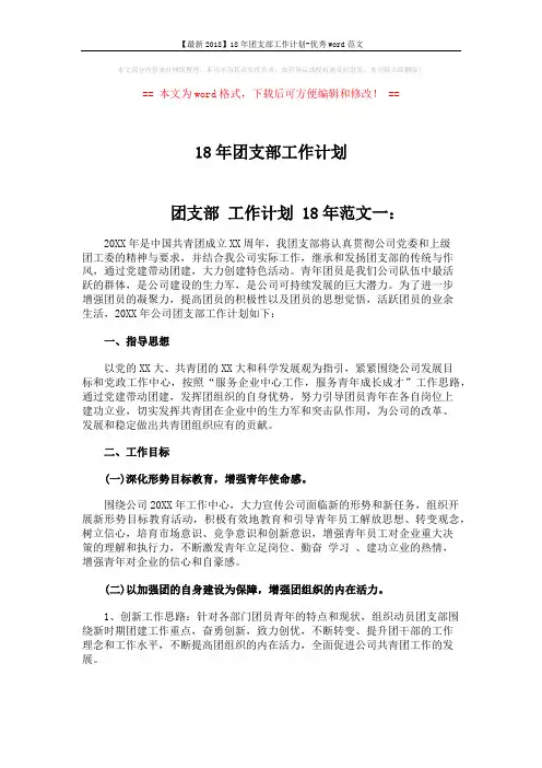 【最新2018】18年团支部工作计划-优秀word范文 (4页)