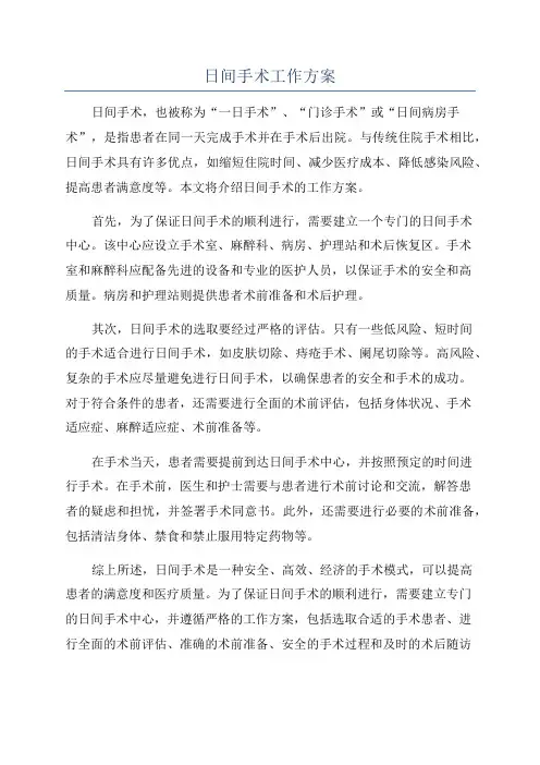 日间手术工作方案