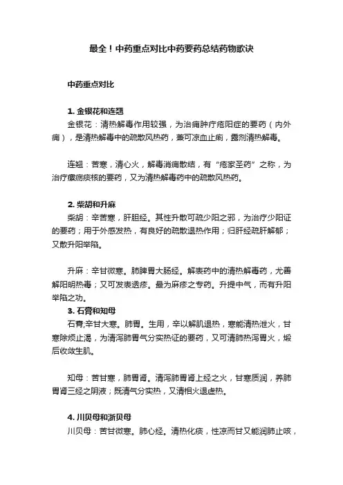 最全！中药重点对比中药要药总结药物歌诀