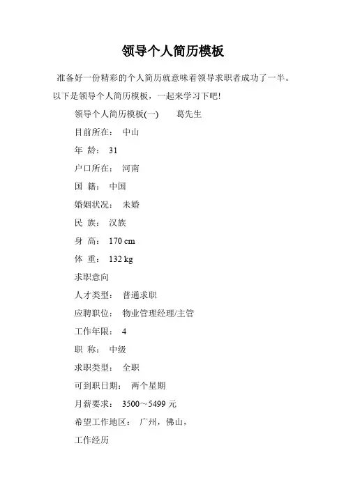 领导个人简历模板