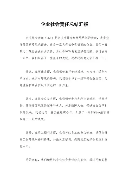 企业社会责任总结汇报