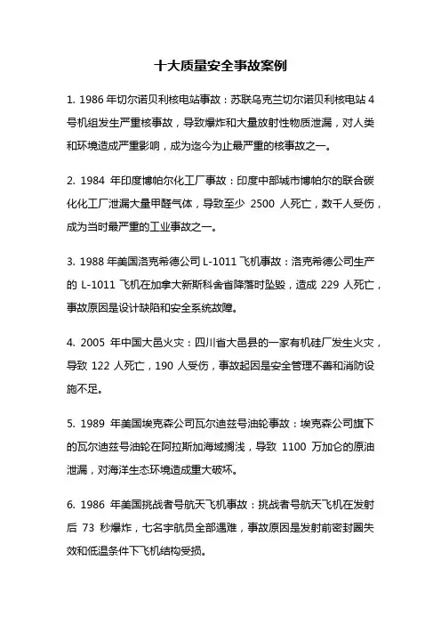 十大质量安全事故案例