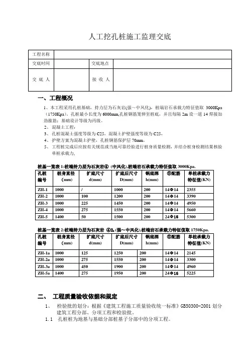 人工挖孔桩施工监理交底