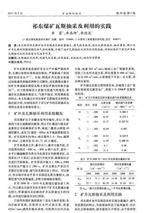 祁东煤矿瓦斯抽采及利用的实践
