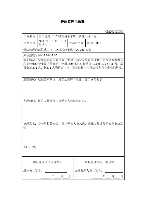 塔吊旁站监理记录表