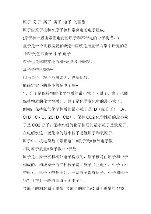 原子、原子核、分子、离子、质子、中子、电子