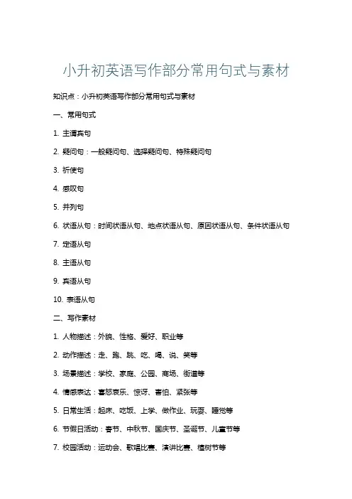 小升初英语写作部分常用句式与素材