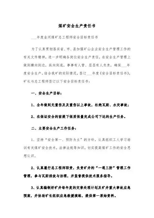 煤矿安全生产责任书（2篇）