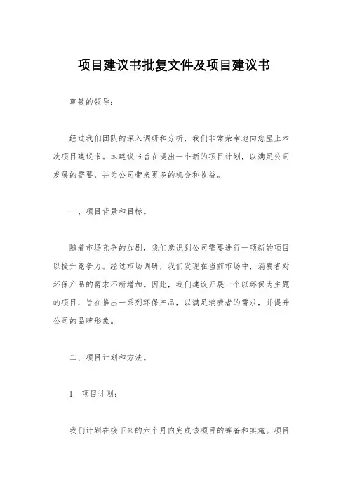 项目建议书批复文件及项目建议书