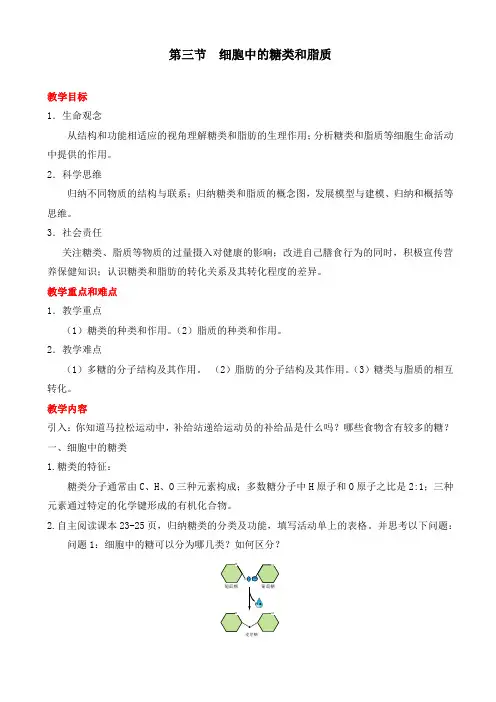 2.3 细胞中的糖类和脂质学案人教版必修1