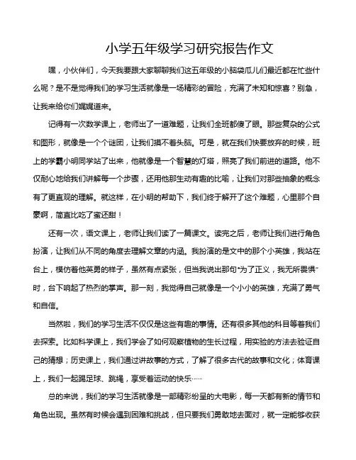 小学五年级学习研究报告作文