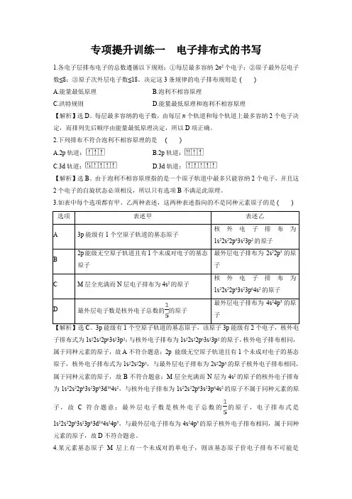 专项提升训练  电子排布式的书写高二化学综合复习(人教版2019选择性必修2)(解析版)