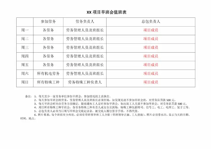 早班会排班表
