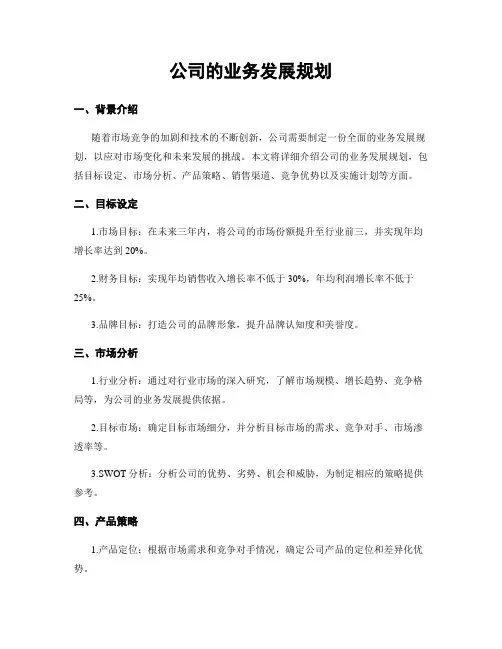 公司的业务发展规划