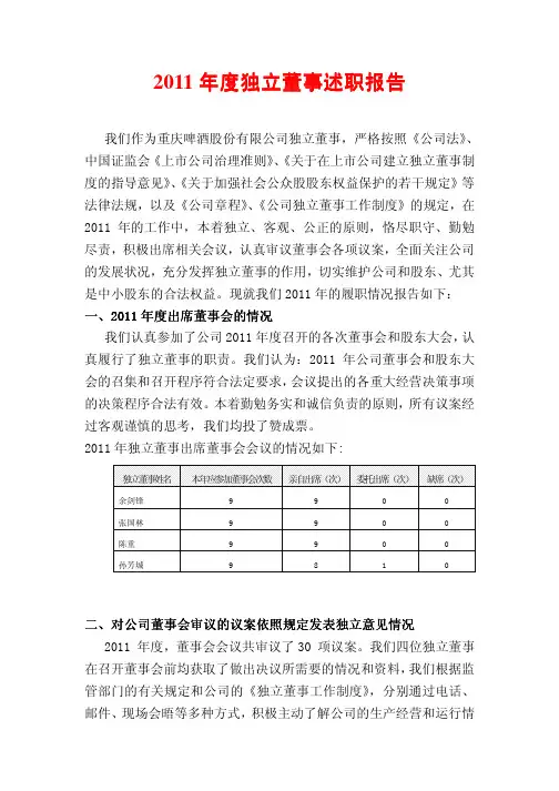 2011年度独立董事述职报告