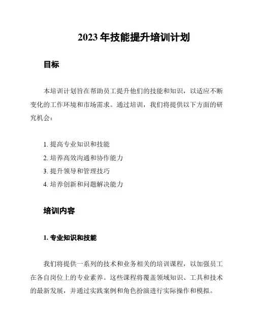 2023年技能提升培训计划