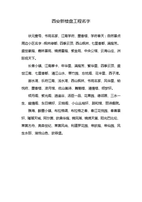 西安新楼盘工程名字