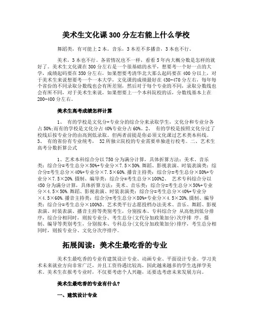 美术生文化课300分左右能上什么学校