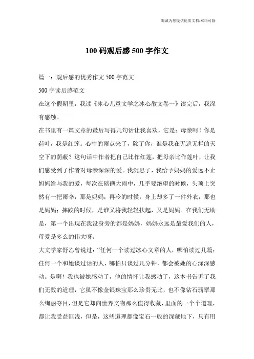 100码观后感500字作文