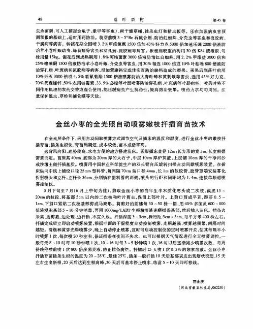 金丝小枣的全光照自动喷雾嫩枝扦插育苗技术