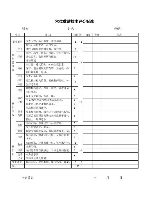 穴位敷贴技术评分标准