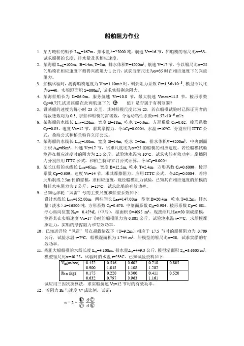 上交船舶原理阻力作业