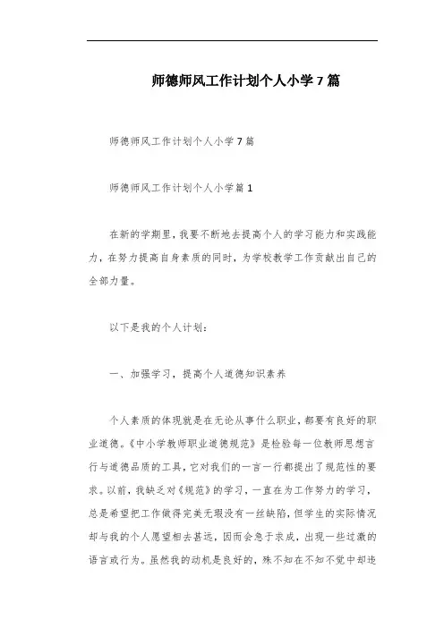 师德师风工作计划个人小学7篇