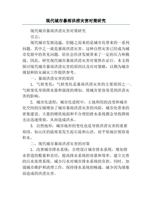 现代城市暴雨洪涝灾害对策研究