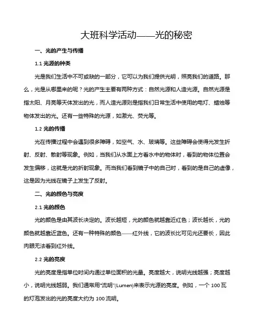大班科学活动——光的秘密