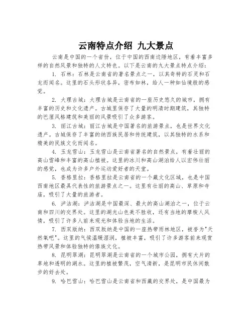 云南特点介绍 九大景点