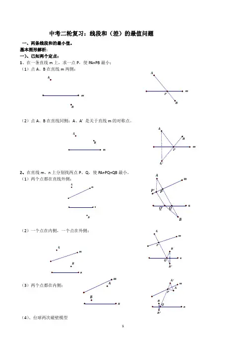 2024年中考数学二轮专题复习：线段和差的最大值与最小值(拔高)(含答案)
