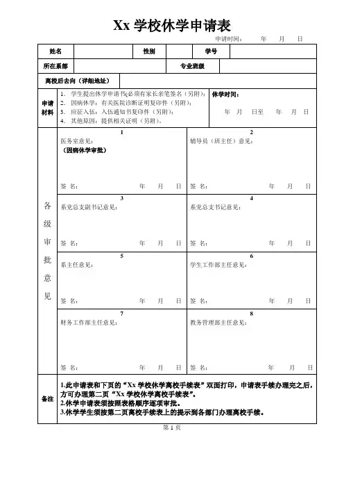 学校休学申请表(经典版)