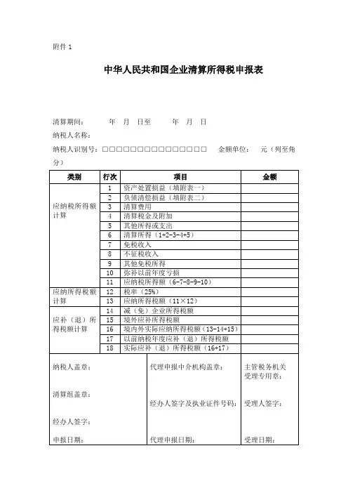 (完整版)注销清算四表